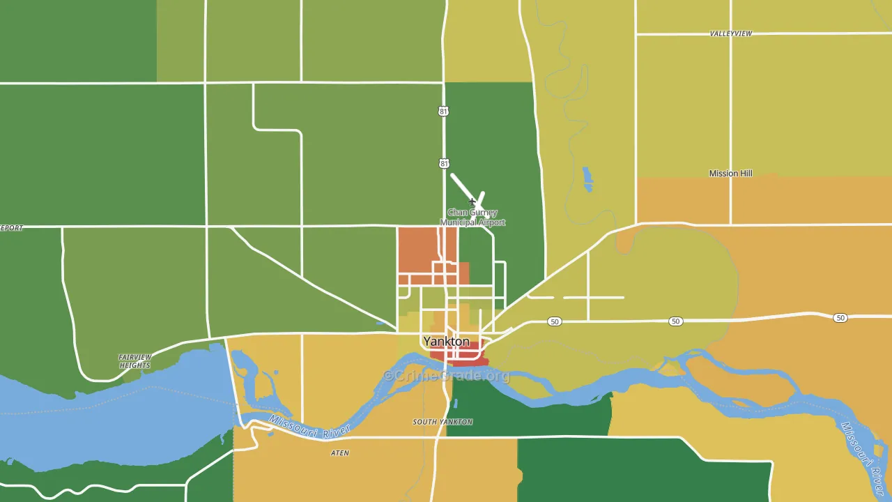 Yankton County, SD Map of Theft Rates