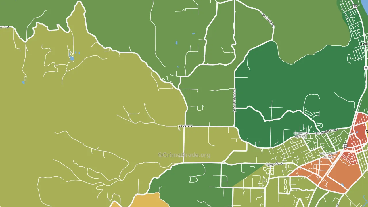 Yankton, OR Map of Theft Rates