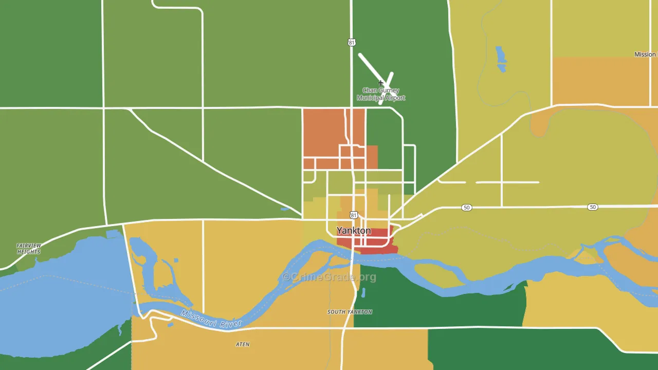 Yankton, SD Map of Theft Rates