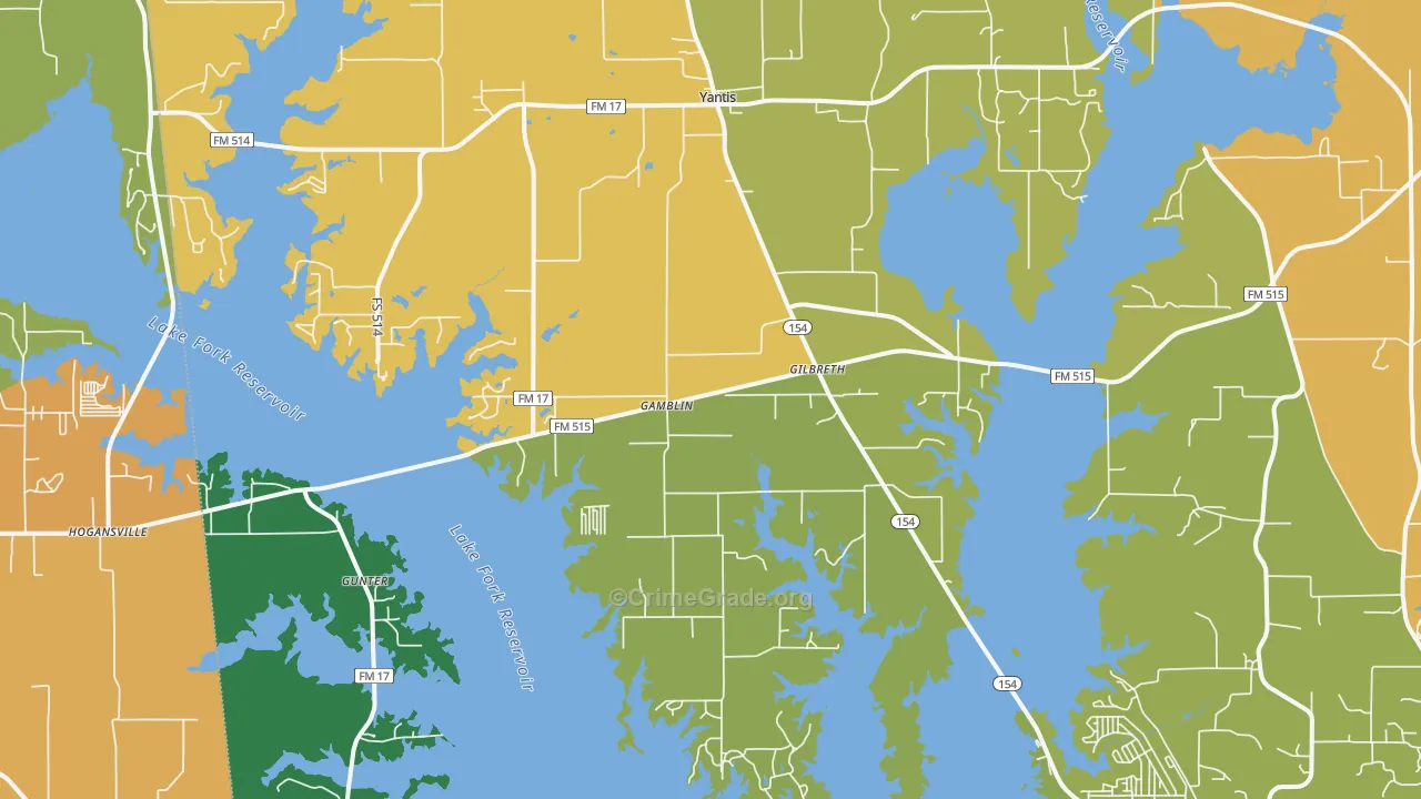 Yantis, TX Map of Theft Rates