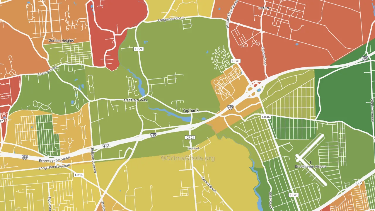 Yaphank, NY Map of Theft Rates