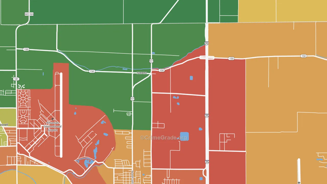 Yarbro, AR Map of Theft Rates