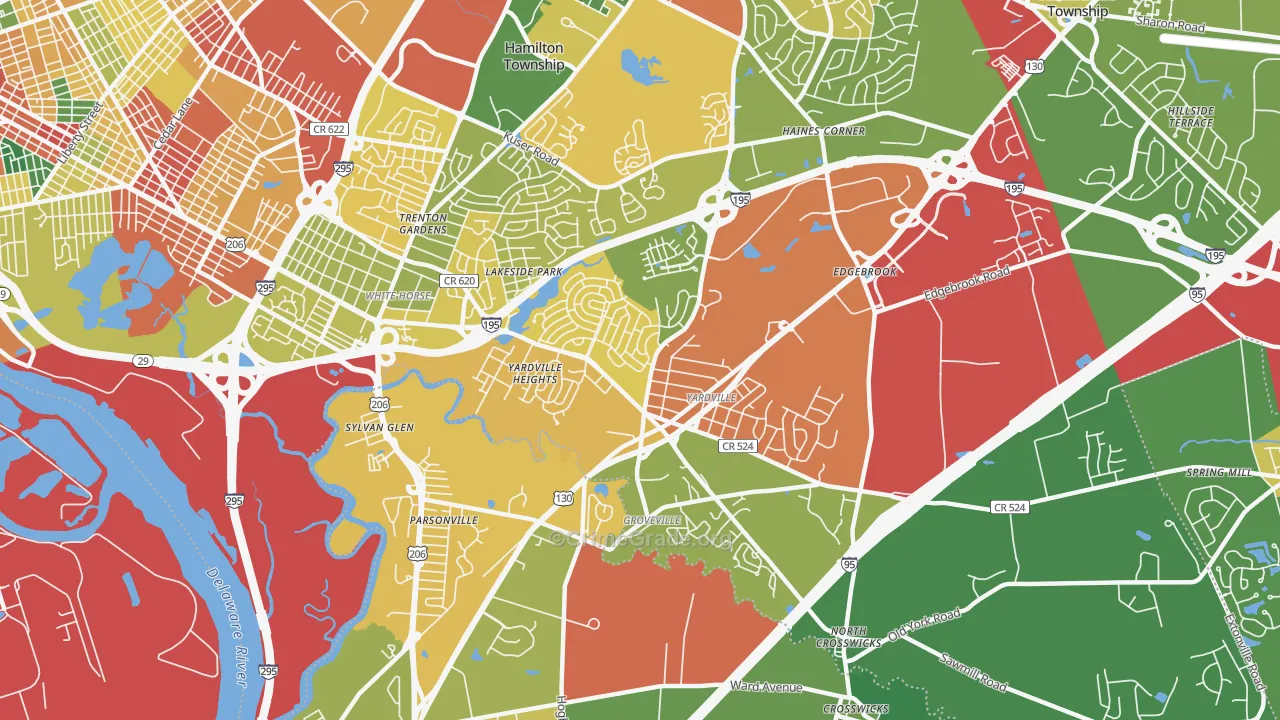 Yardville, NJ Map of Theft Rates