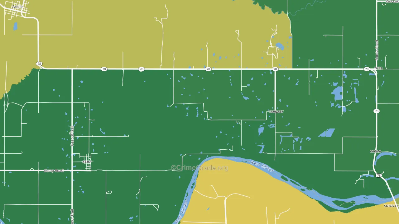 Yarnaby, OK Map of Theft Rates