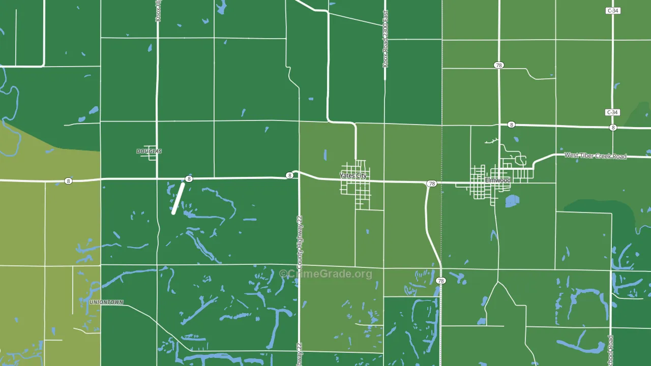 Yates City, IL Map of Theft Rates