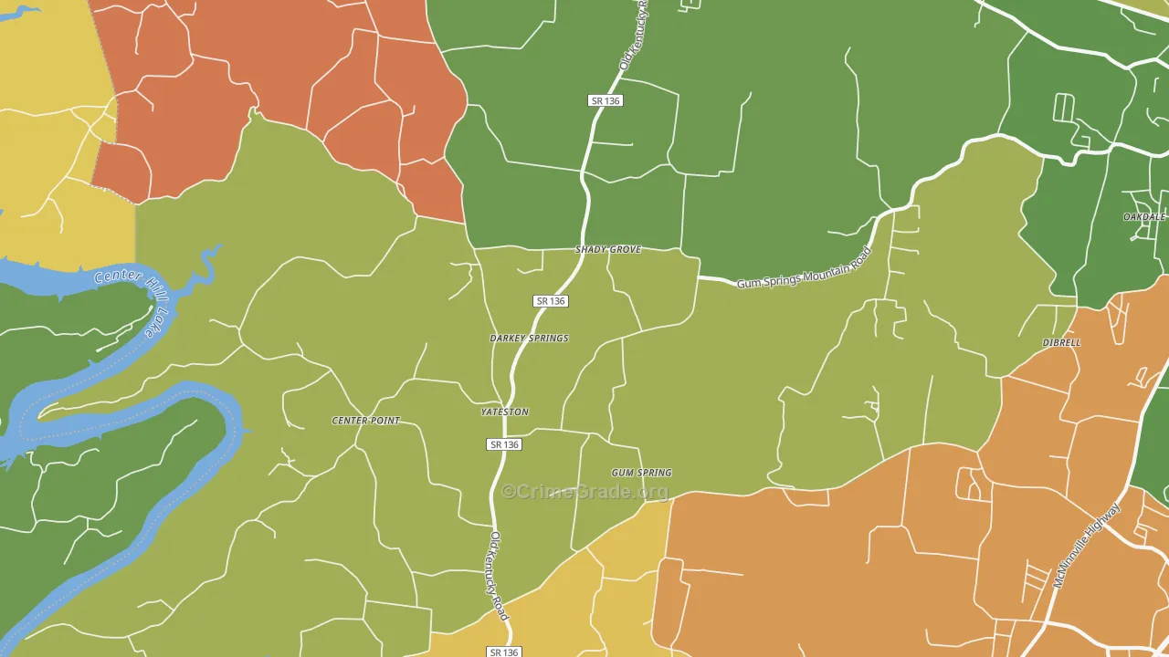 Yateston, TN Map of Theft Rates
