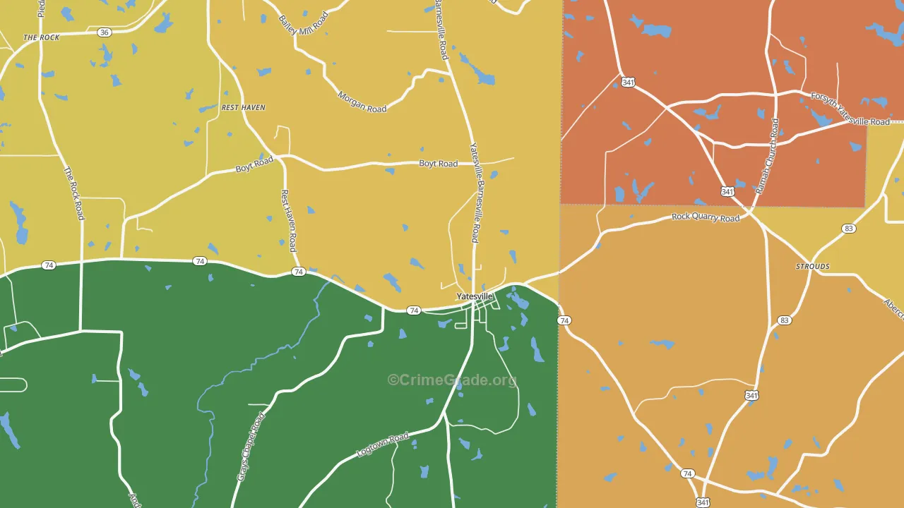 Yatesville, GA Map of Theft Rates