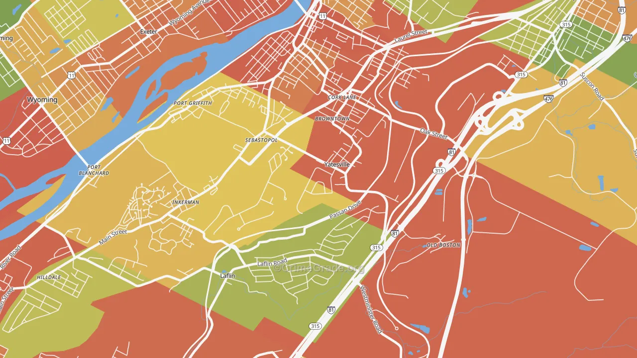 Yatesville, PA Map of Theft Rates
