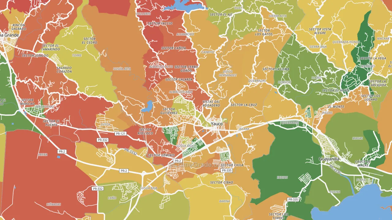 Yauco Municipio, PR Map of Theft Rates