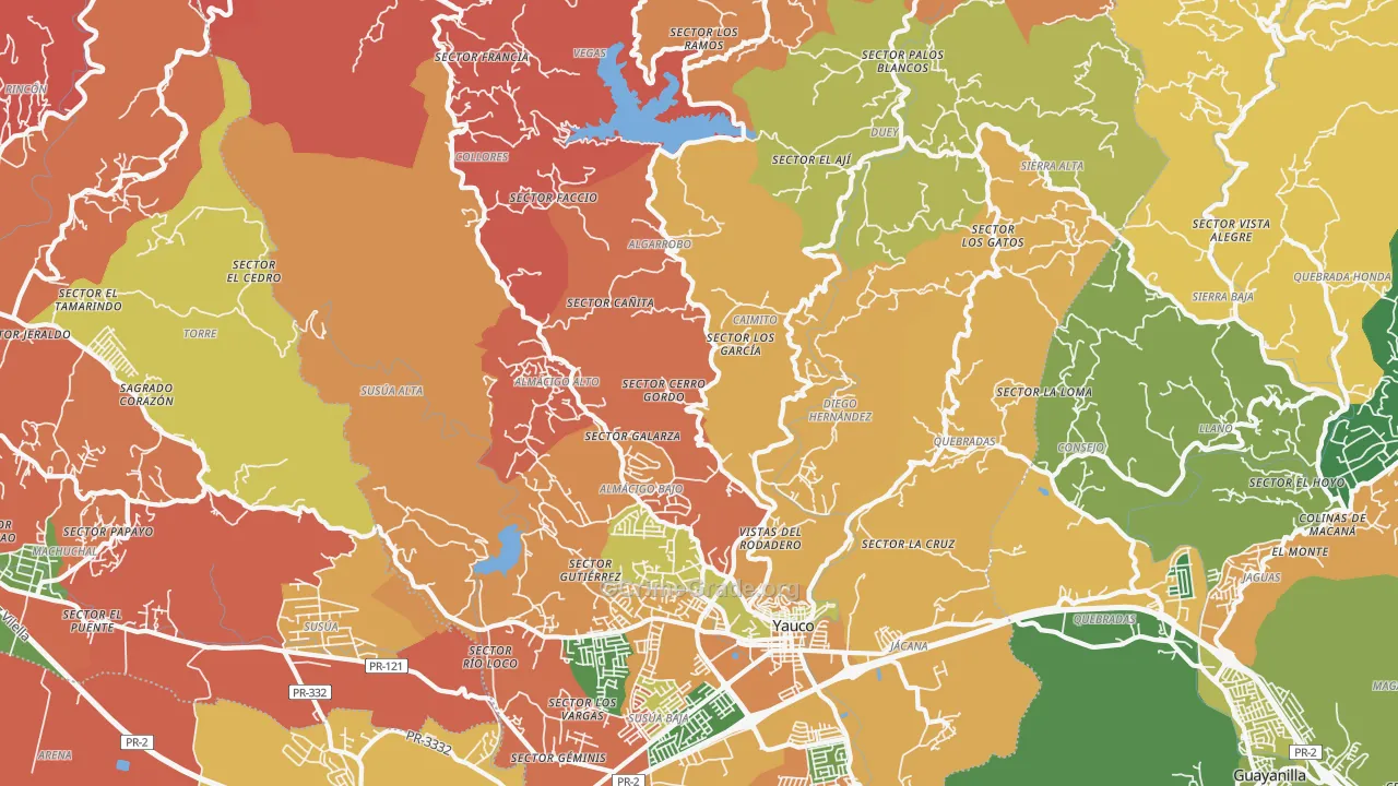 Yauco, PR Map of Theft Rates