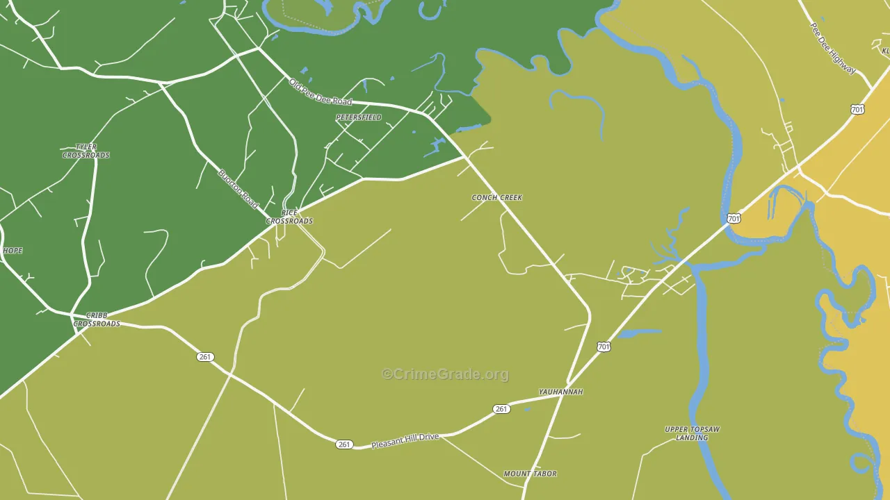 Yauhannah, SC Map of Theft Rates