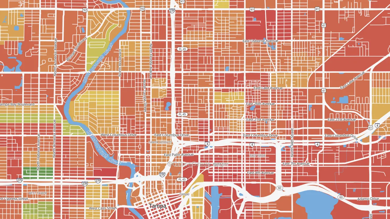 Ybor City, Tampa, FL Map of Theft Rates
