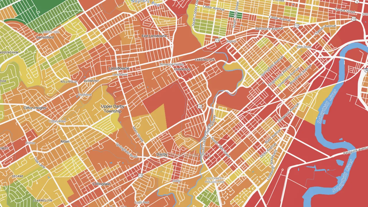 Yeadon, PA Map of Theft Rates