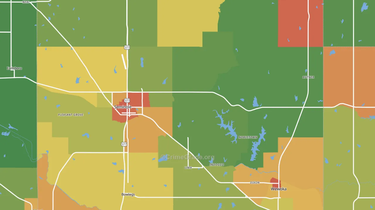 Yeager, OK Map of Theft Rates