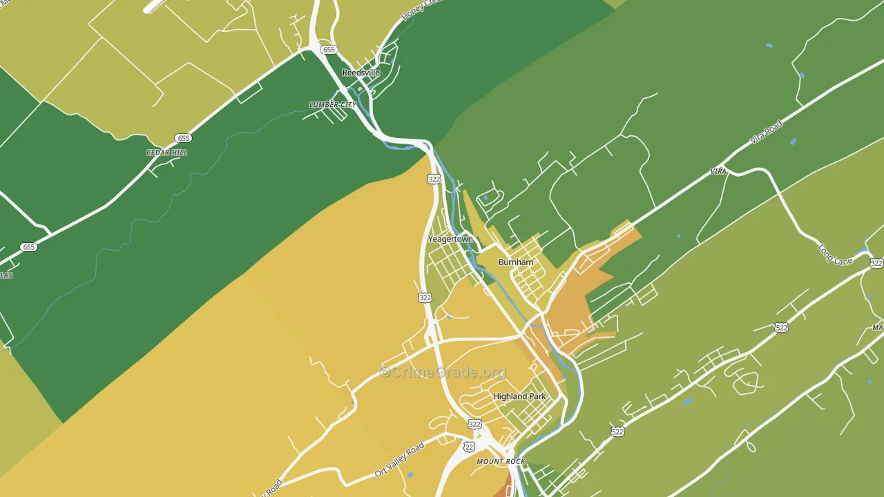 Yeagertown, PA Map of Theft Rates