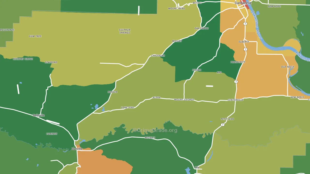 Yell County, AR Map of Theft Rates