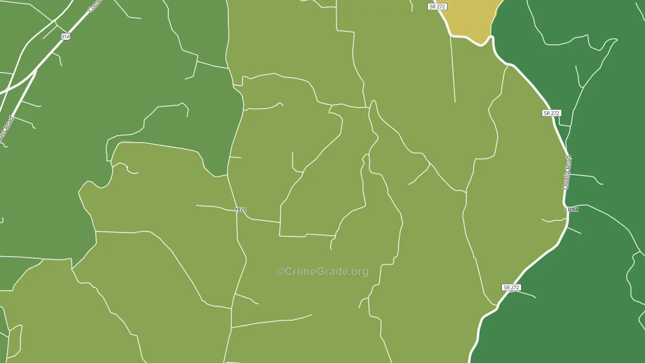 Yell, TN Map of Theft Rates