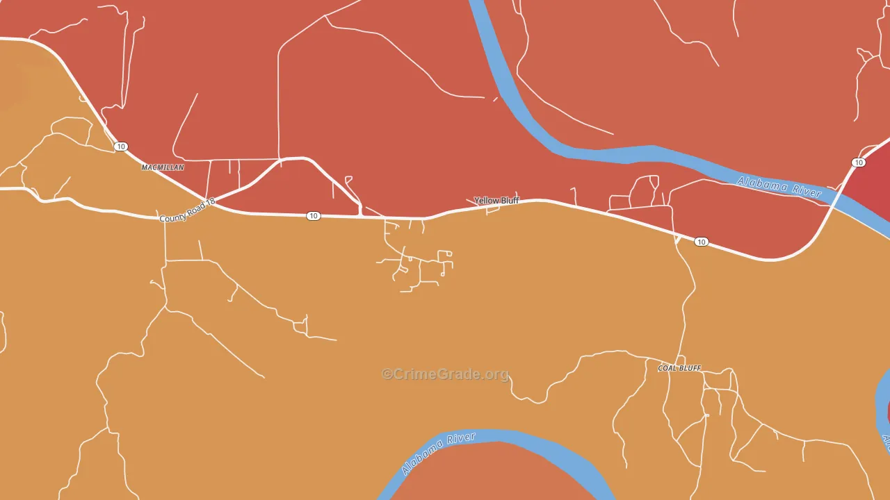 Yellow Bluff, AL Map of Theft Rates