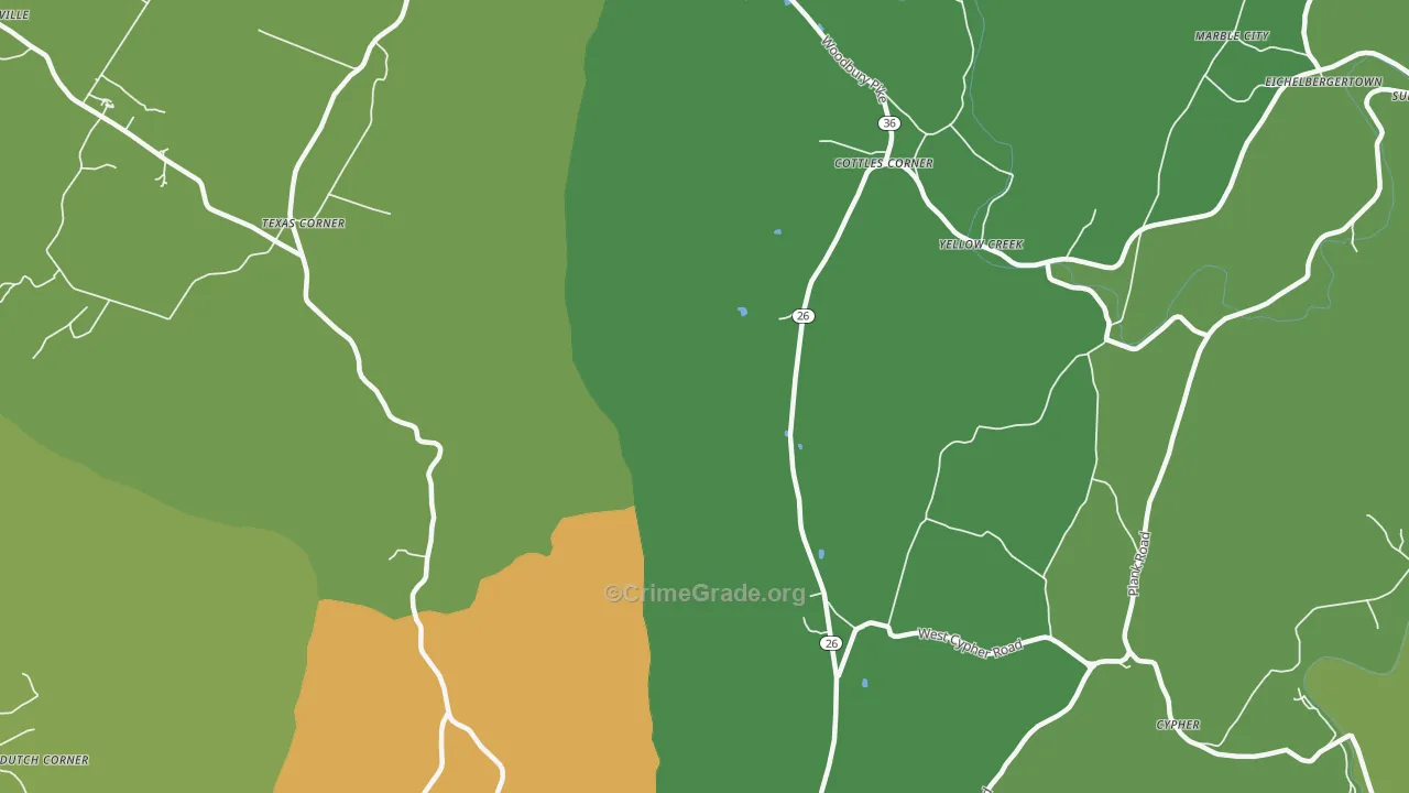 Yellow Creek, PA Map of Theft Rates