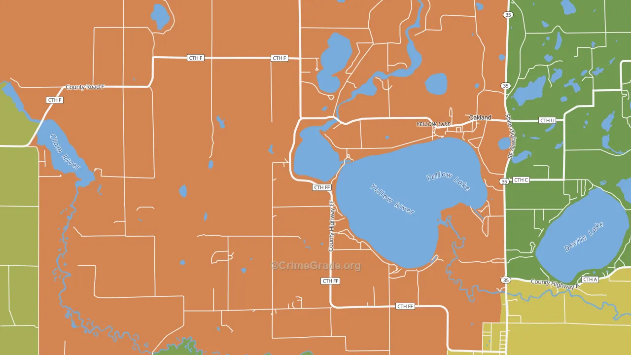 Yellow Lake, WI Map of Theft Rates