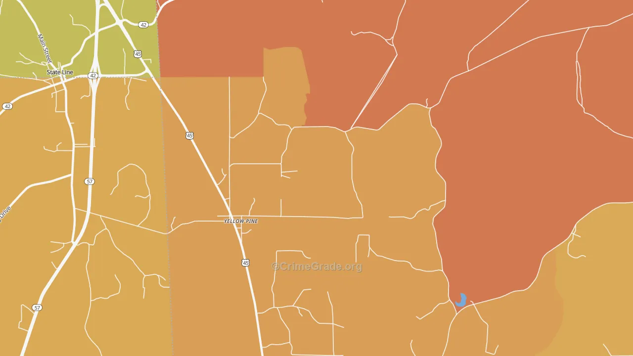 Yellow Pine, AL Map of Theft Rates