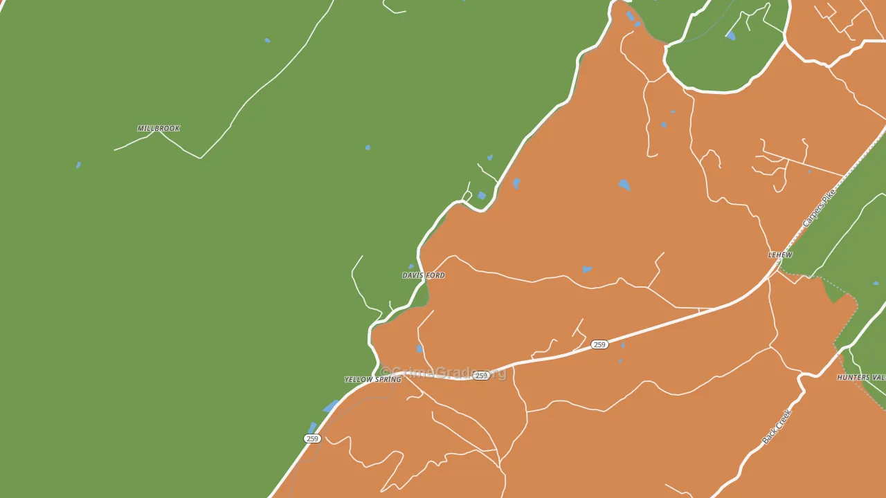 Yellow Spring, WV Map of Theft Rates