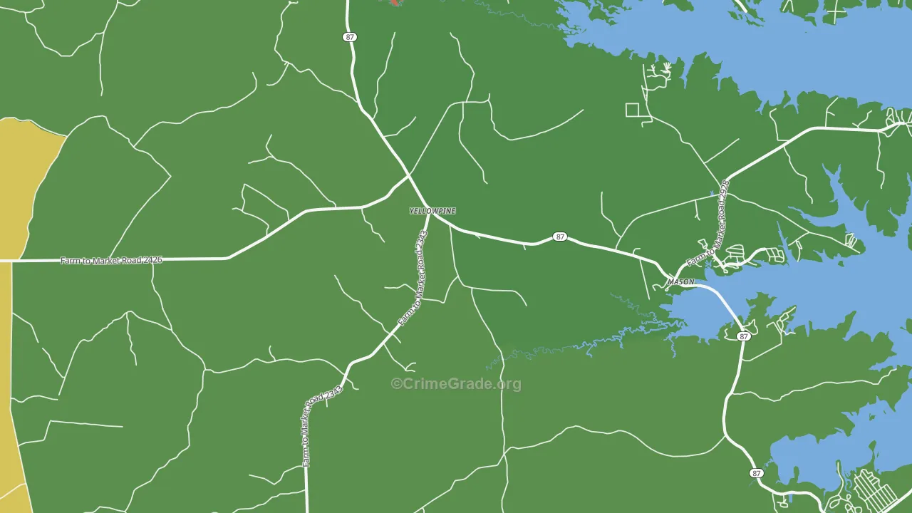 Yellowpine, TX Map of Theft Rates