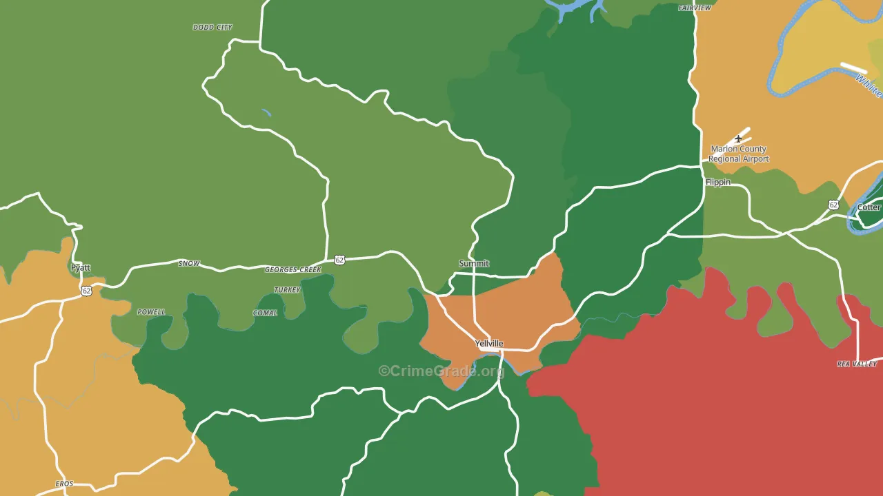 Yellville, AR Map of Theft Rates