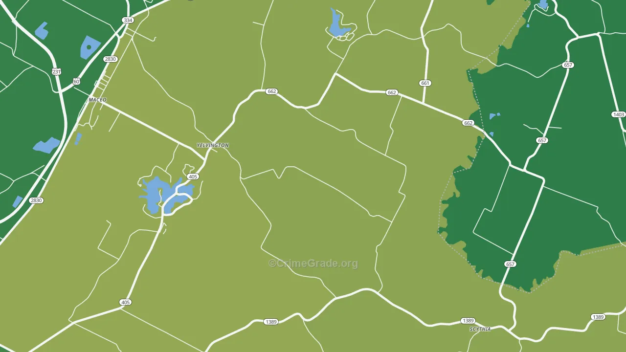 Yelvington, KY Map of Theft Rates