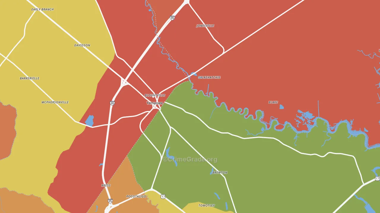 Yemassee, SC Map of Theft Rates