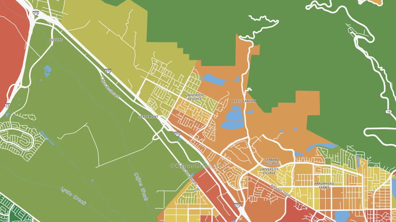 Yerdemont, San Bernardino, CA Map of Theft Rates