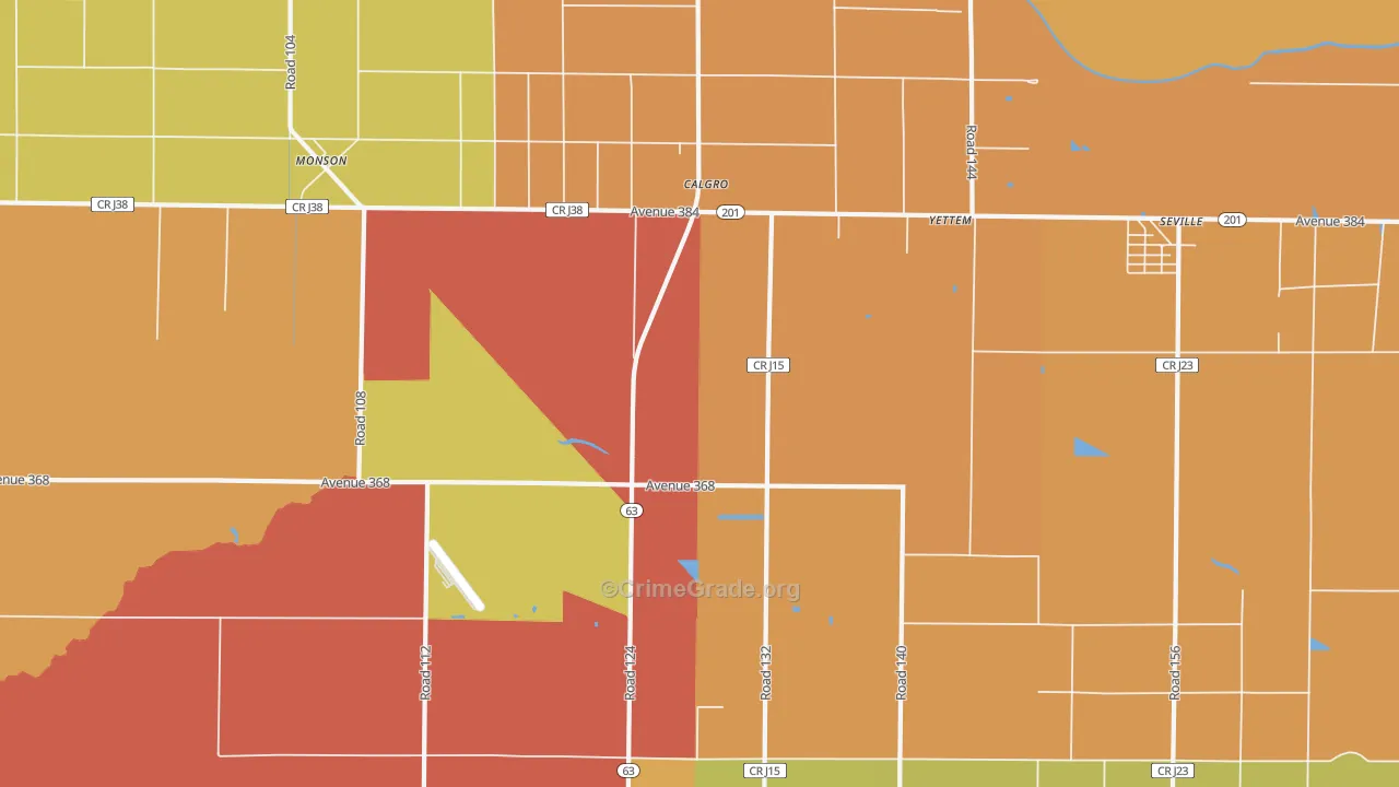 Yettem, CA Map of Theft Rates