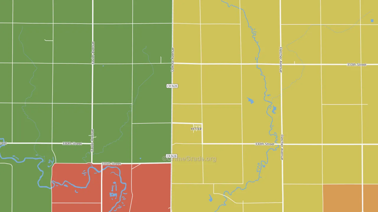 Yetter, IA Map of Theft Rates