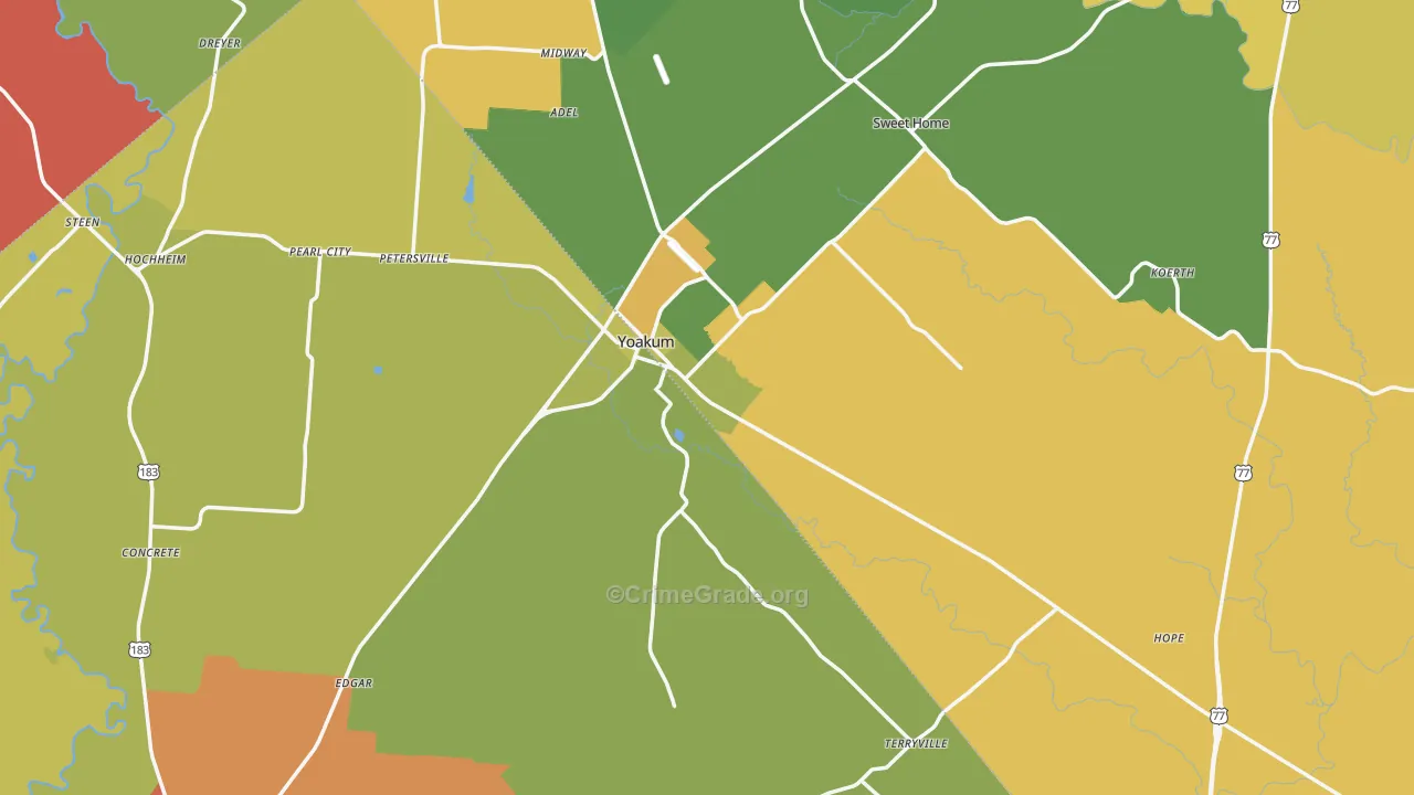 Yoakum, TX Map of Theft Rates