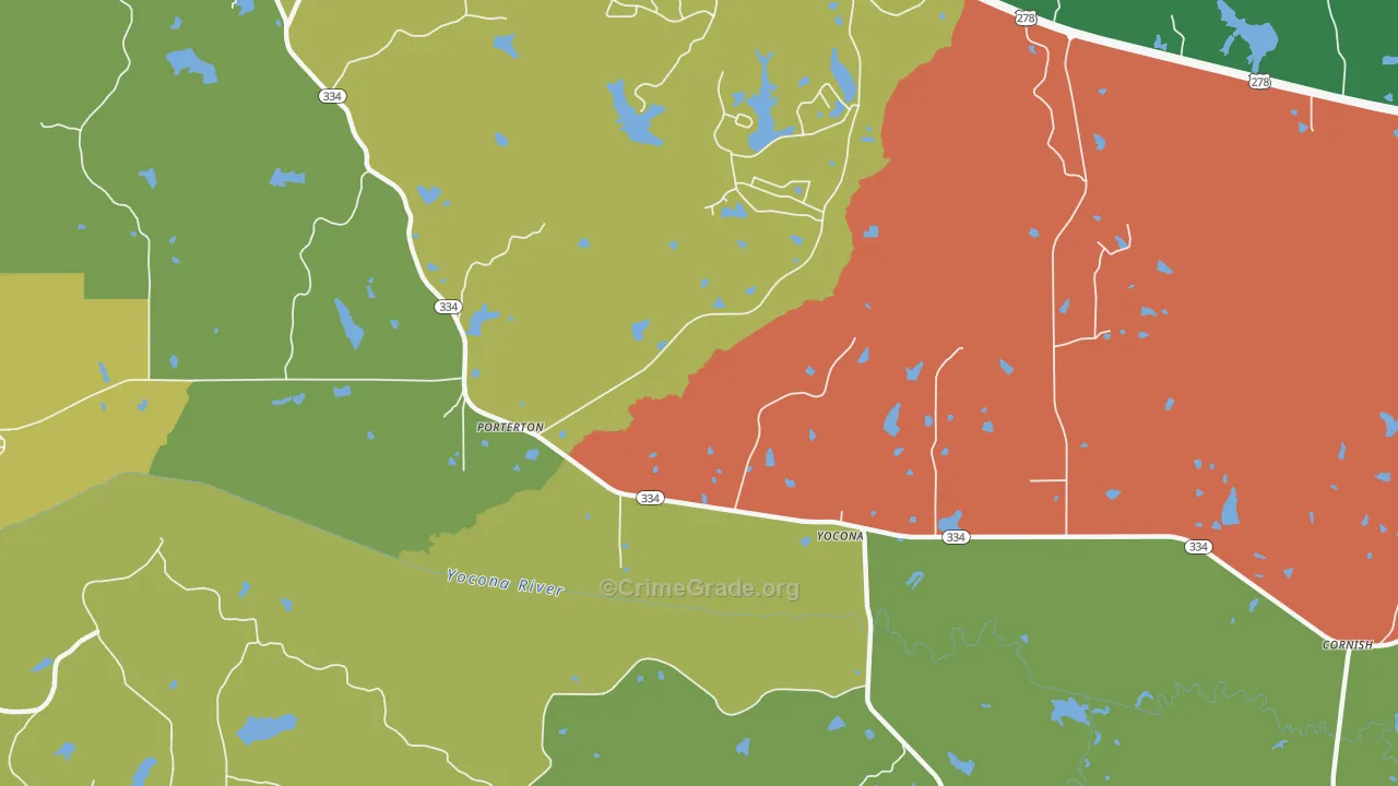 Yocona, MS Map of Theft Rates