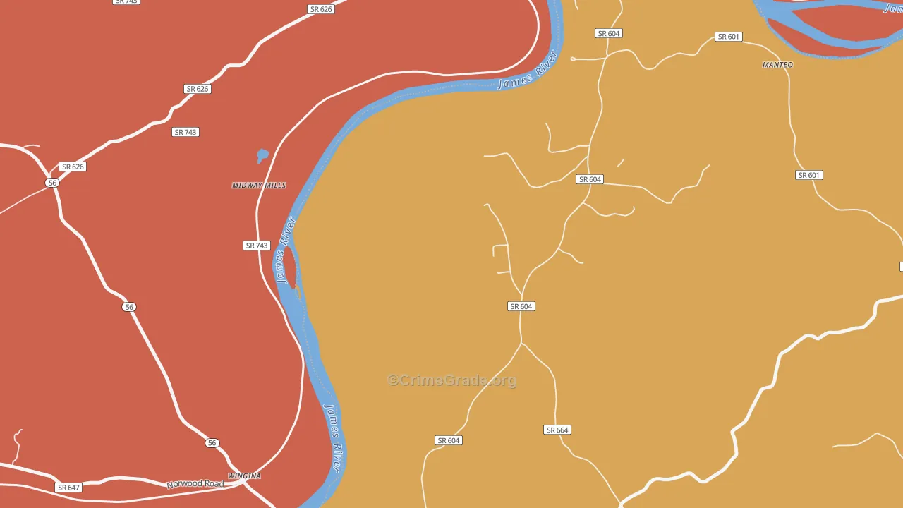Yogaville, VA Map of Theft Rates