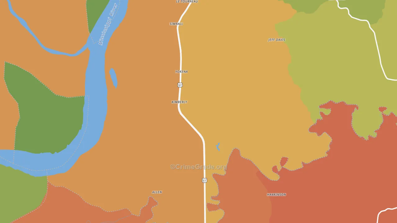 Yokena, MS Map of Theft Rates