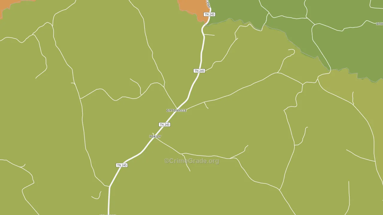 Yokley, TN Map of Theft Rates
