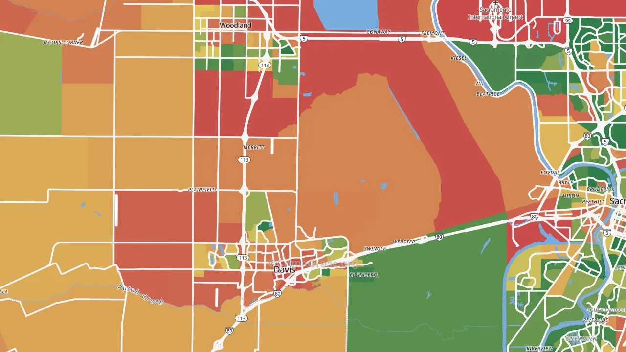 Yolo County, CA Map of Theft Rates