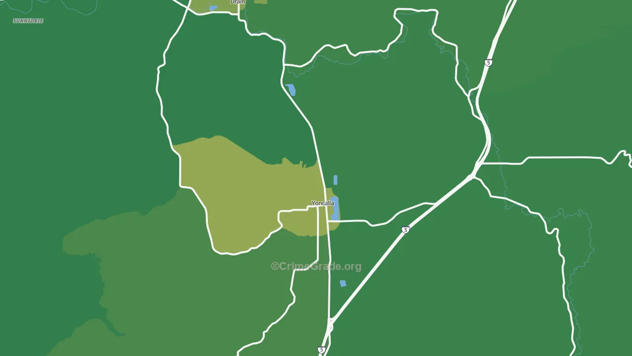 Yoncalla, OR Map of Theft Rates
