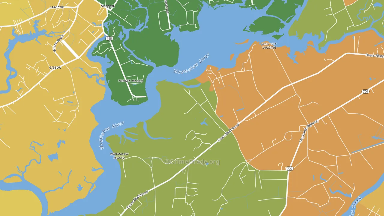 Yonges Island, SC Map of Theft Rates