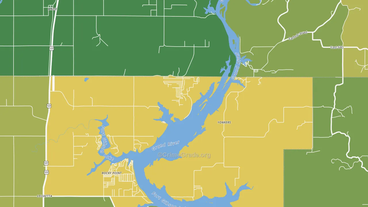 Yonkers, OK Map of Theft Rates
