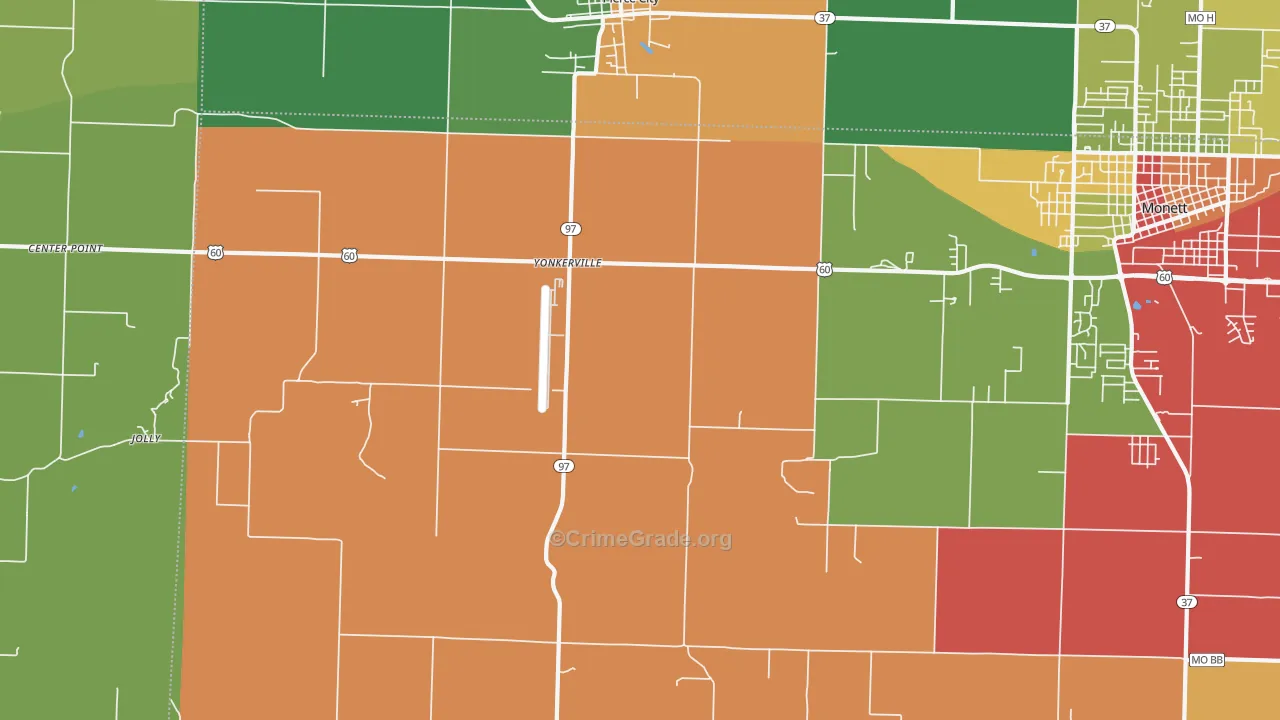 Yonkerville, MO Map of Theft Rates