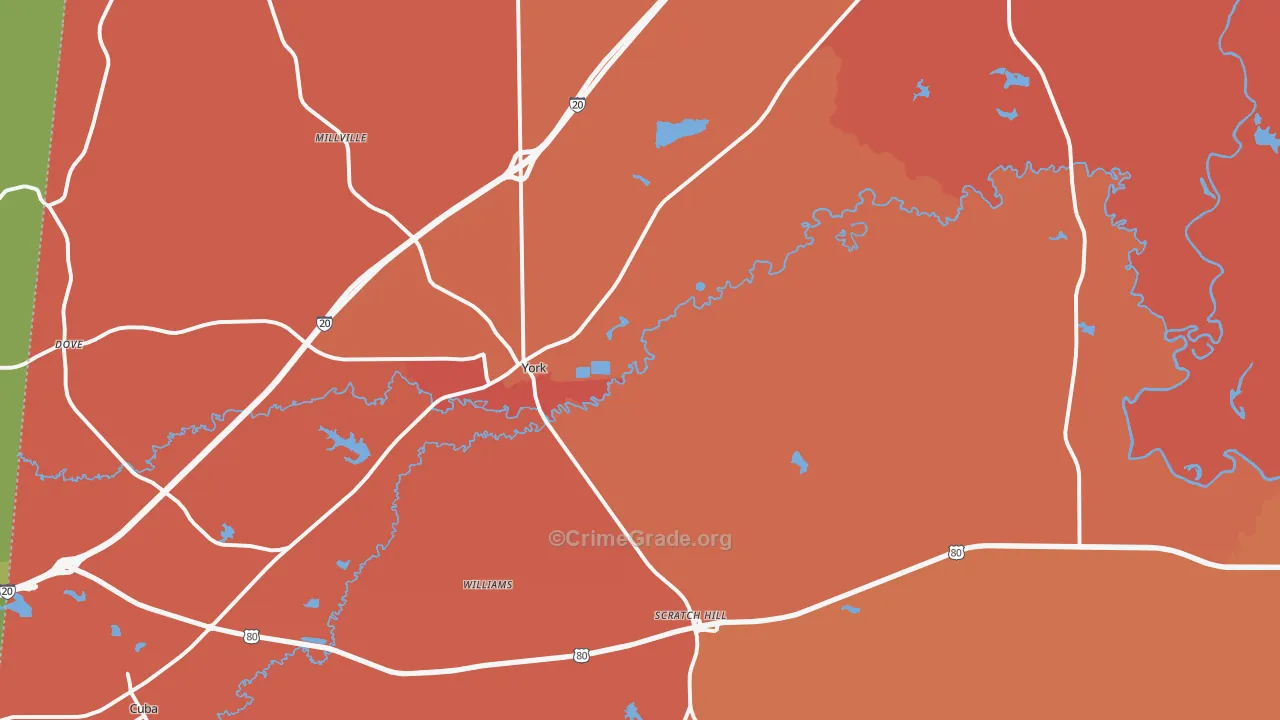 York, AL Map of Theft Rates