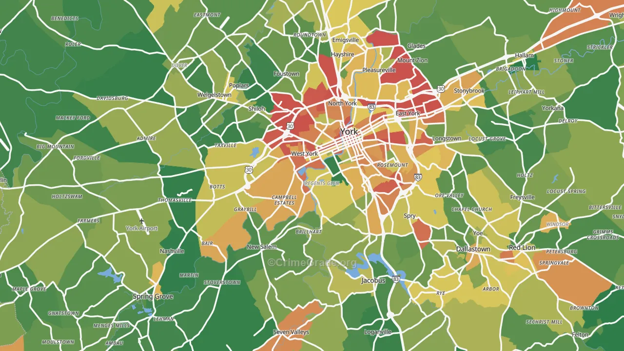 York County, PA Map of Theft Rates