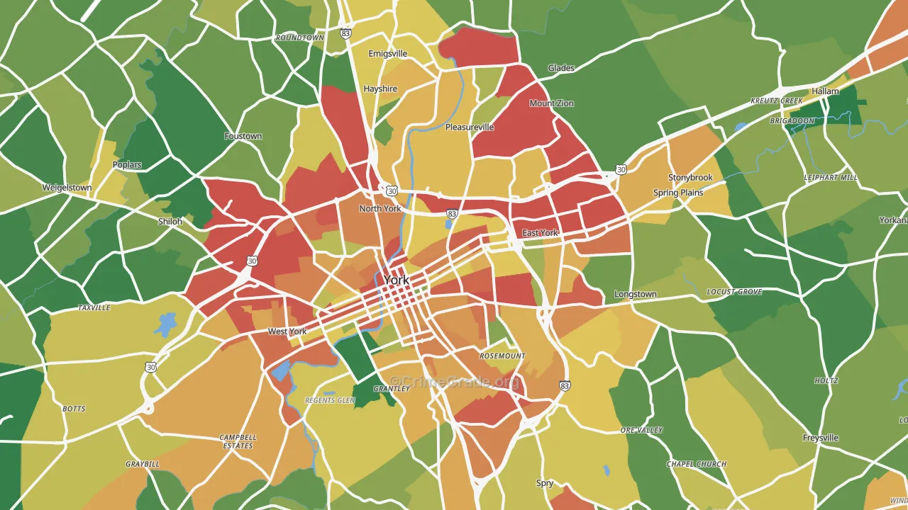 York, PA Map of Theft Rates