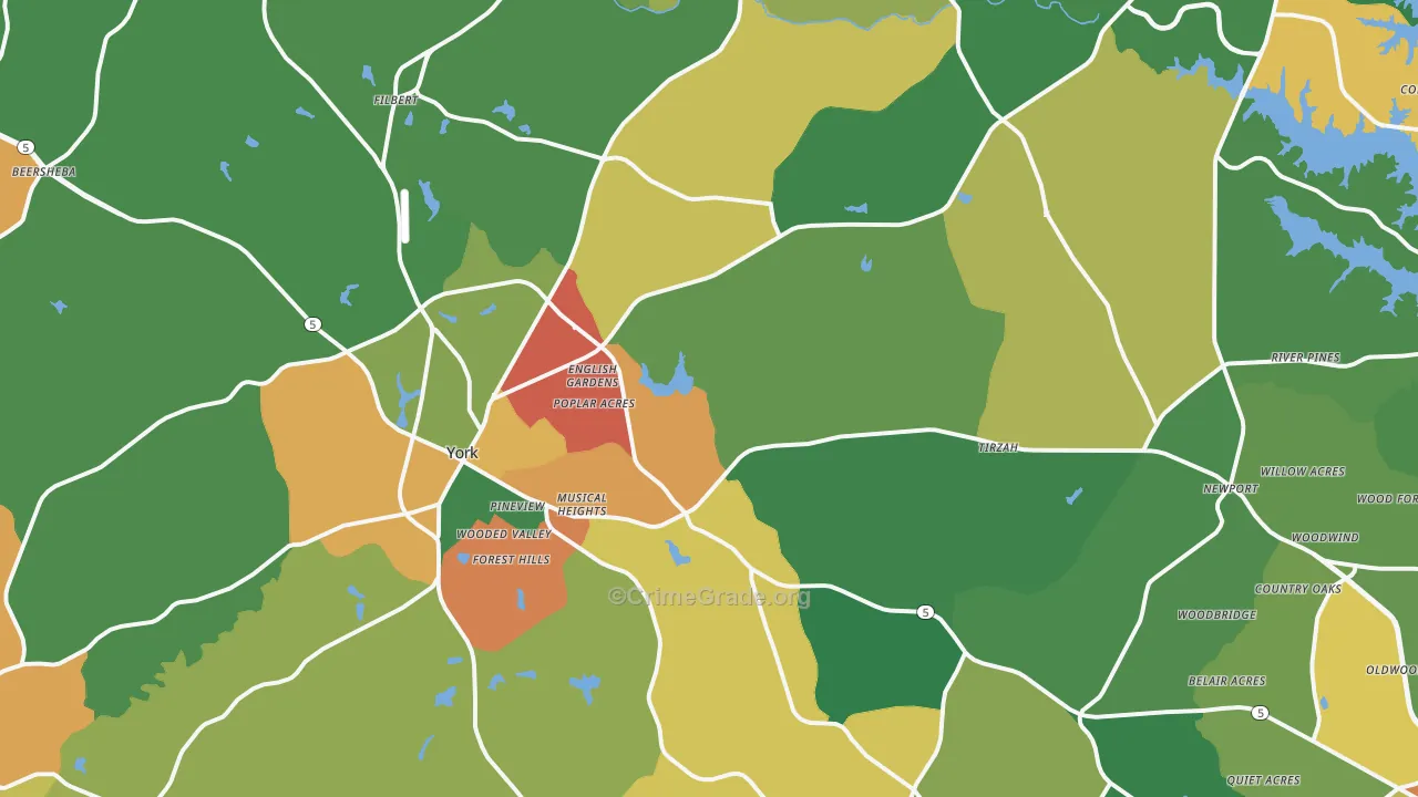 York, SC Map of Theft Rates