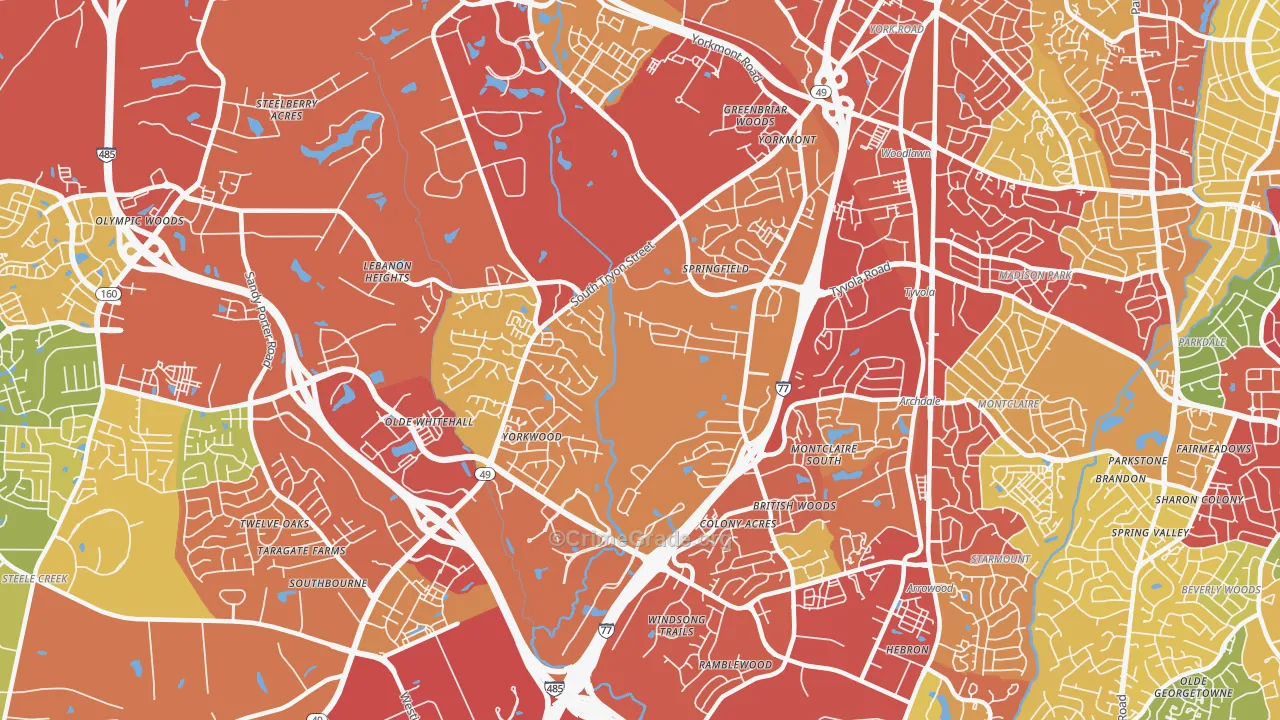 Yorkmount, Charlotte, NC Map of Theft Rates