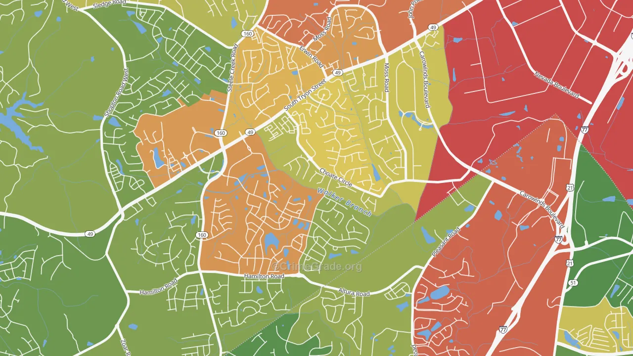 Yorkshire, Charlotte, NC Map of Theft Rates