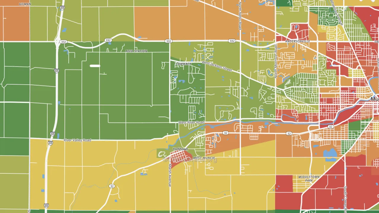 Yorktown, IN Map of Theft Rates